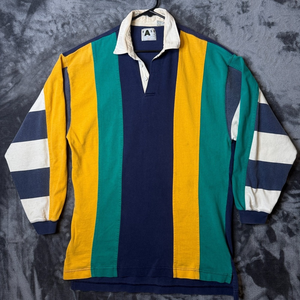 Vintage fAst Polo Long Sleeve Rugby Collard X-Large TALL Long Striped Multi